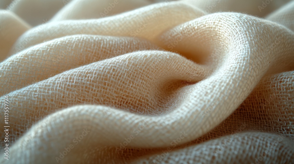 Soft, cream-colored fabric with gentle folds and wrinkles, showcasing texture and drape. Soft, cream-colored fabric with gentle folds and wrinkles, showcasing texture and drape.