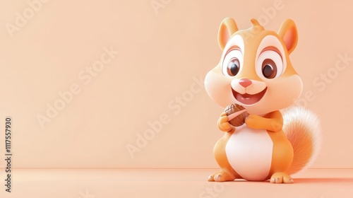 Adorable Cartoon Squirrel Holding A Nut