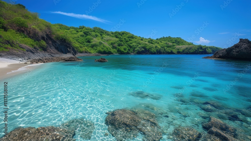 An idyllic cove with crystal clear water where crew members can swim and relax on their day off. An idyllic cove with crystal clear water where crew members can swim and relax on their day off.