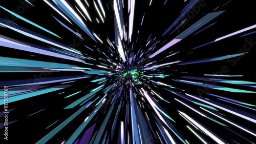 Radial Blue Light Streaks Warp Speed Effect - Sci-Fi Hyperspace Jump Loop Background