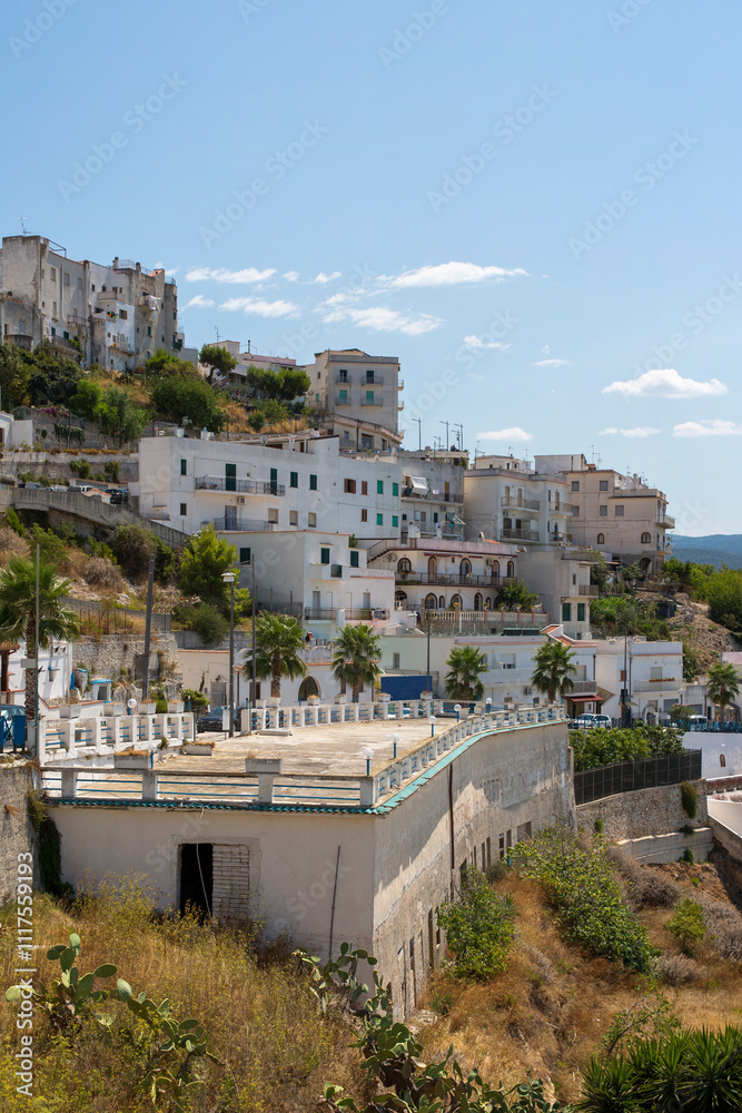 Naklejka premium Historic center of Peschici, a town in the province of Foggia, Puglia, Italy. It is a tourist destination in Gargano overlooking the Adriatic Sea.