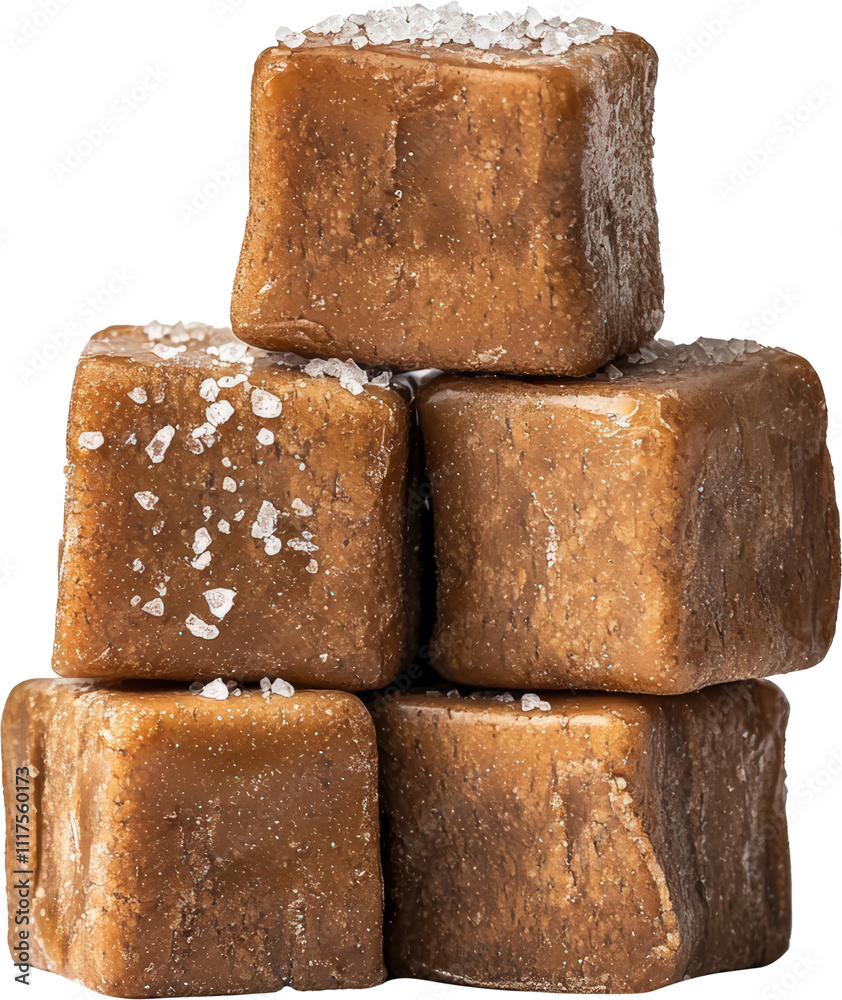 Stack of sweet caramel cubes with sea salt Stack of sweet caramel cubes with sea salt