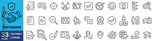 Checkmark web line icons set. Containing check, accept, agree, selected, confirm, approve, correct, complete, checklist.