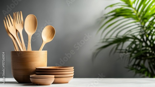 Eco-friendly kitchenware collection home product minimalist style indoor setting sustainable living concept