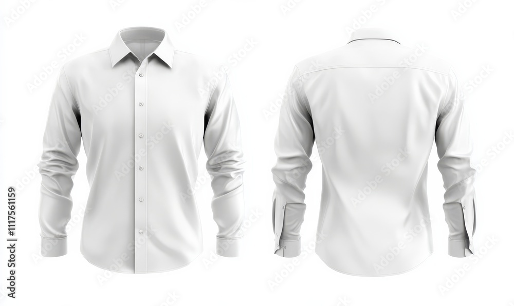 Blank white male formal shirt with long sleeves, template for your design mockup. Front and back view. Blank white male formal shirt with long sleeves, template for your design mockup. Front and back view.