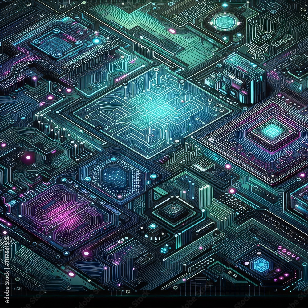 Fototapeta premium high-tech texture reminiscent of the surface of a microchip, with detailed circuits