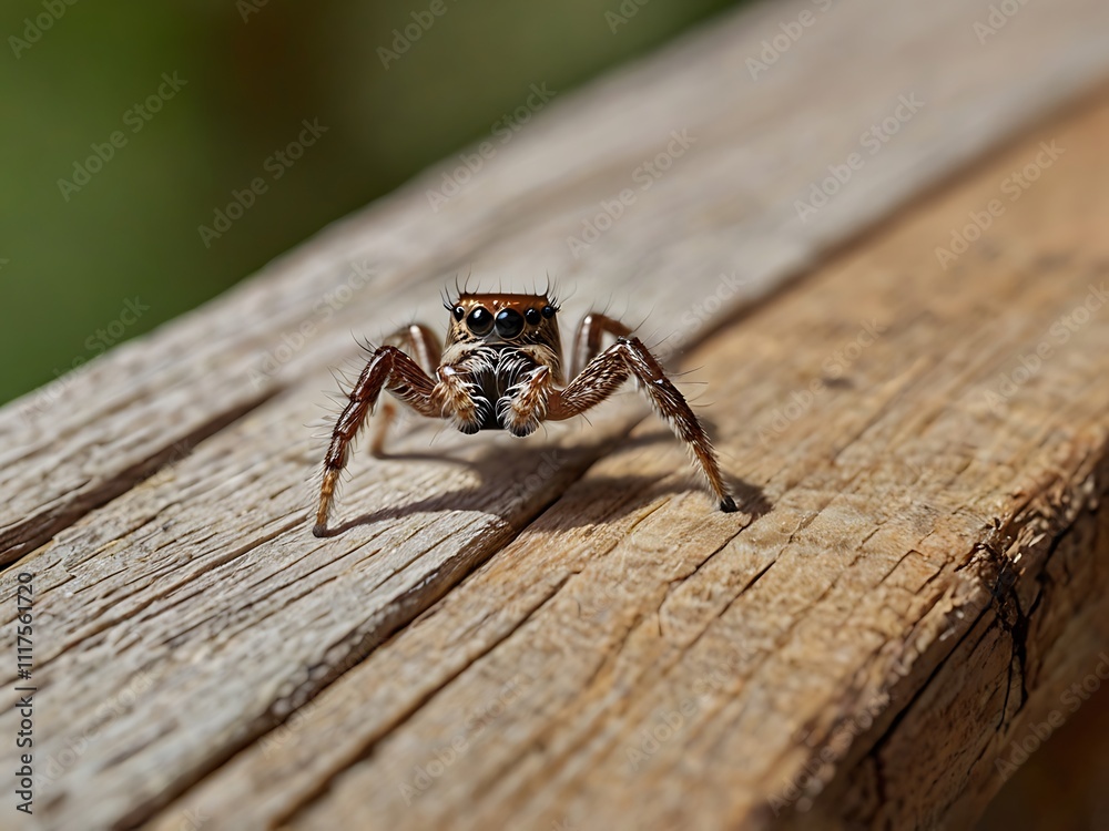 Obraz premium A jumping spider on weathered wooden planks