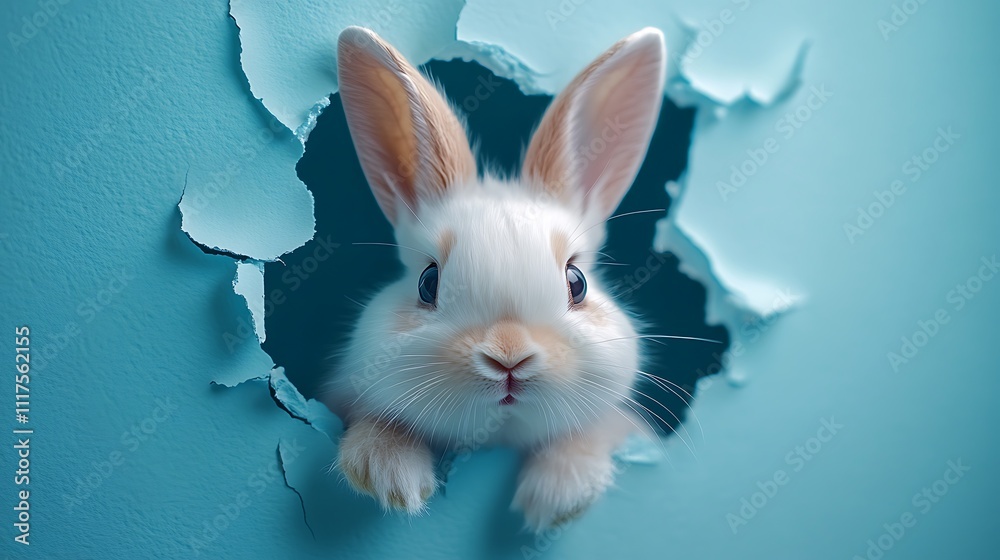 Obraz premium Cute rabbit breaking through wall indoor animal photography close-up