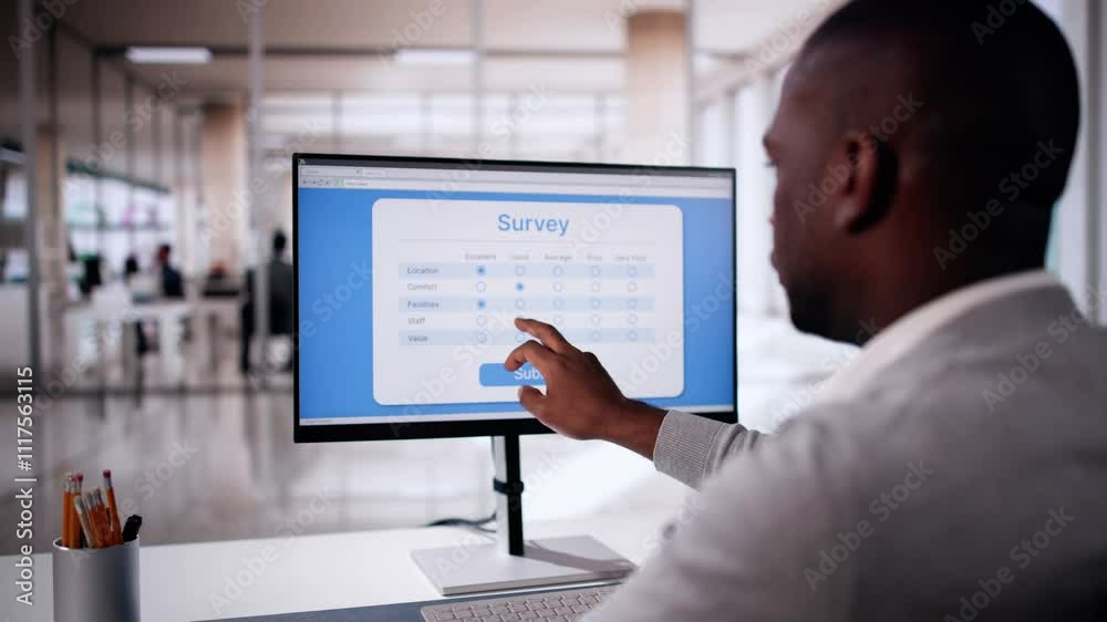 Online Survey Form. Man Filling List Online Survey Form. Man Filling List