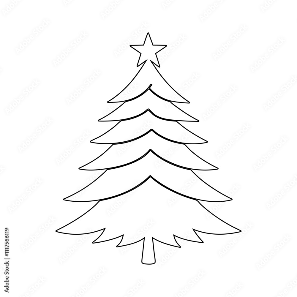 Fototapeta premium Minimalist Christmas Tree One-Line Art | Vector Outline Drawing & Tattoo Design
