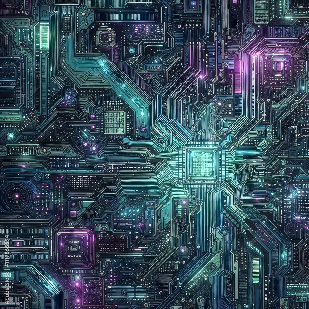 Fototapeta premium high-tech texture reminiscent of the surface of a microchip, with detailed circuits