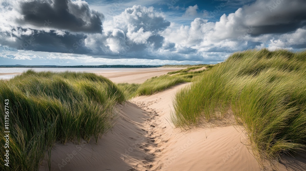 Sandy Beach Path Through Coastal Dune Grass Sandy Beach Path Through Coastal Dune Grass