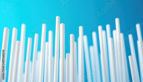 Abstract Composition of White Straws on a Blue Background, Creating a Modern and Minimalist Aesthetic for Design or Advertising Use