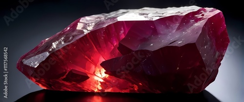 Closeup of a raw ruby showing deep red color and natural mineral flaws
