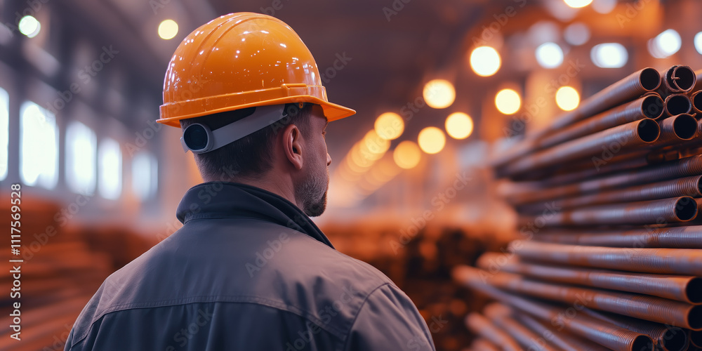 Industrial worker in a warehouse wearing safety gear Industrial worker in a warehouse wearing safety gear