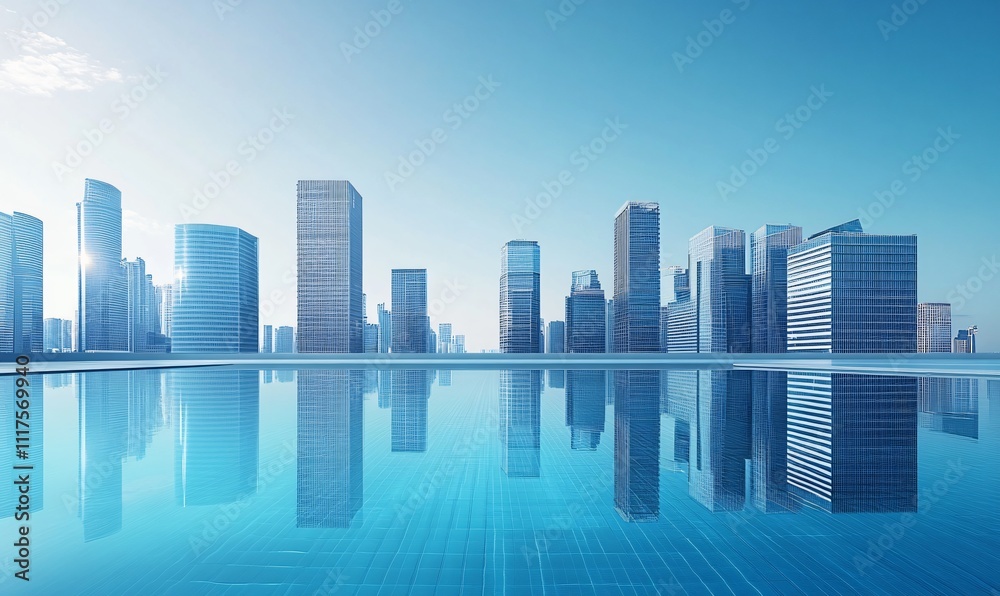 Modern urban skyline with sleek architecture reflecting on calm waters, representing economic prosperity and vibrant city life. Ideal for real estate and CBD concepts. Modern urban skyline with sleek architecture reflecting on calm waters, representing economic prosperity and vibrant city life. Ideal for real estate and CBD concepts.
