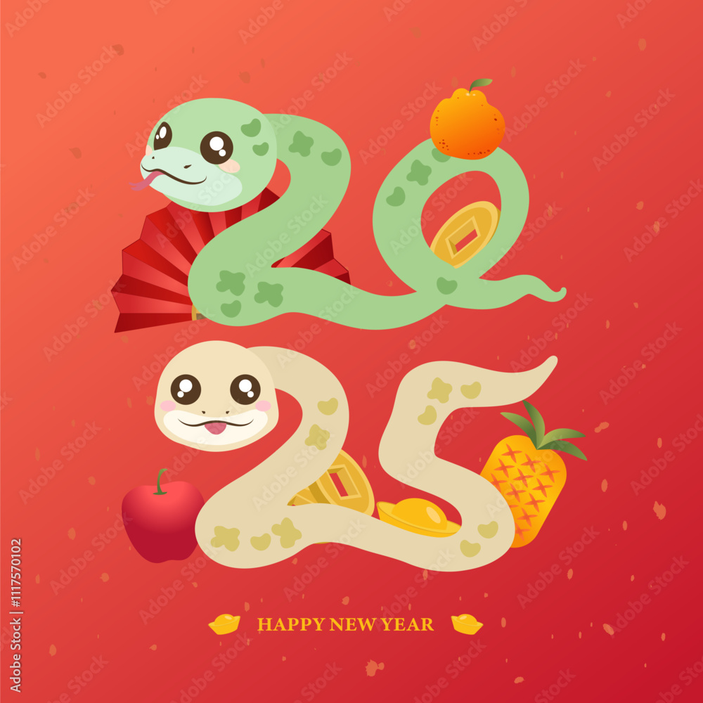 Fototapeta premium Happy new year 2025. Creative 2025 snake logo design.