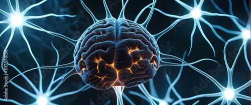 Closeup of synapses in the brain with neurotransmitters bridging gaps between neurons