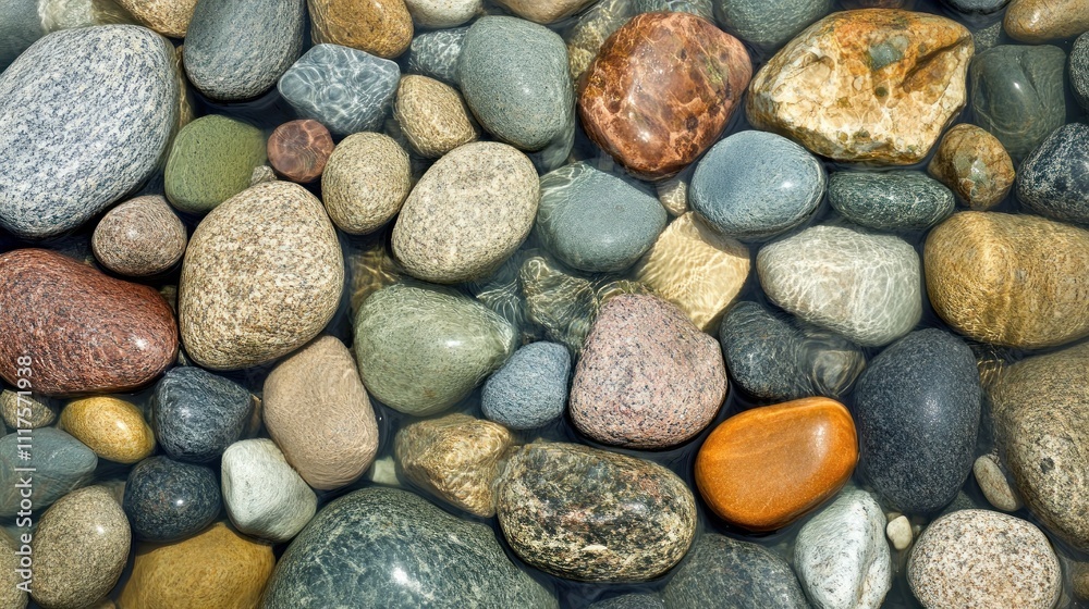 Smooth river rocks submerged in clear water Smooth river rocks submerged in clear water