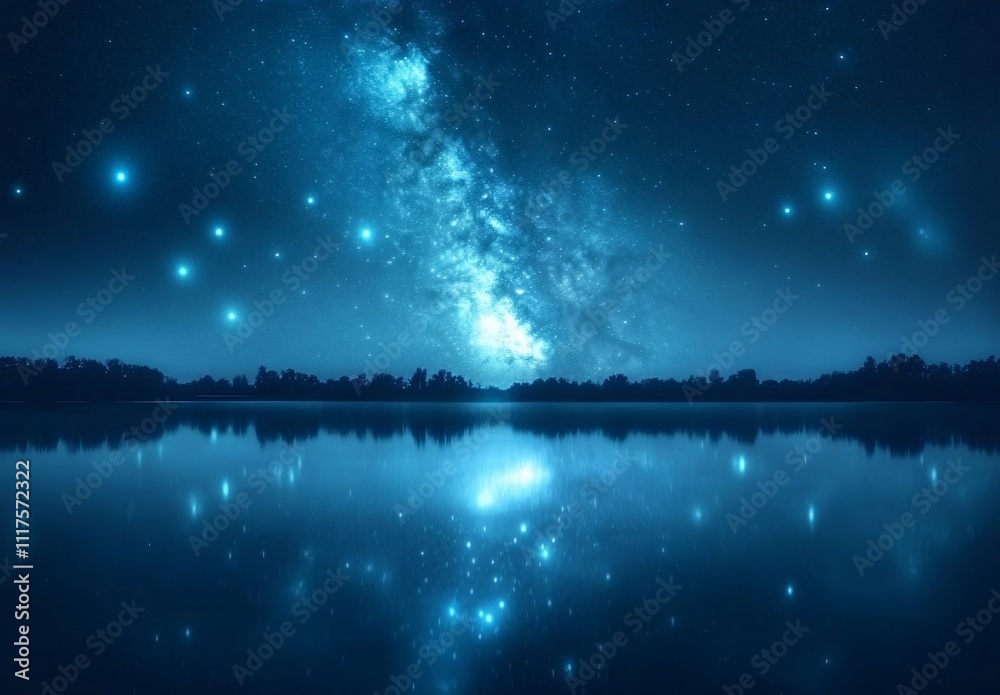 A serene night scene with a tranquil sea level and a stunning starry sky, set against a minimalist background with plenty of white space for a peaceful atmosphere. A serene night scene with a tranquil sea level and a stunning starry sky, set against a minimalist background with plenty of white space for a peaceful atmosphere.