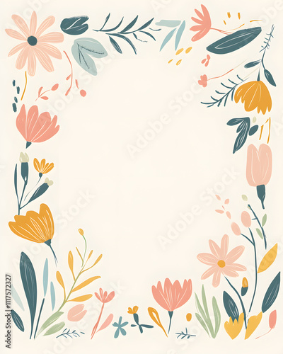 Creative 2D Doodle Floral Illustrations Text Space for Versatile Designs, Greeting Cards, Invitations