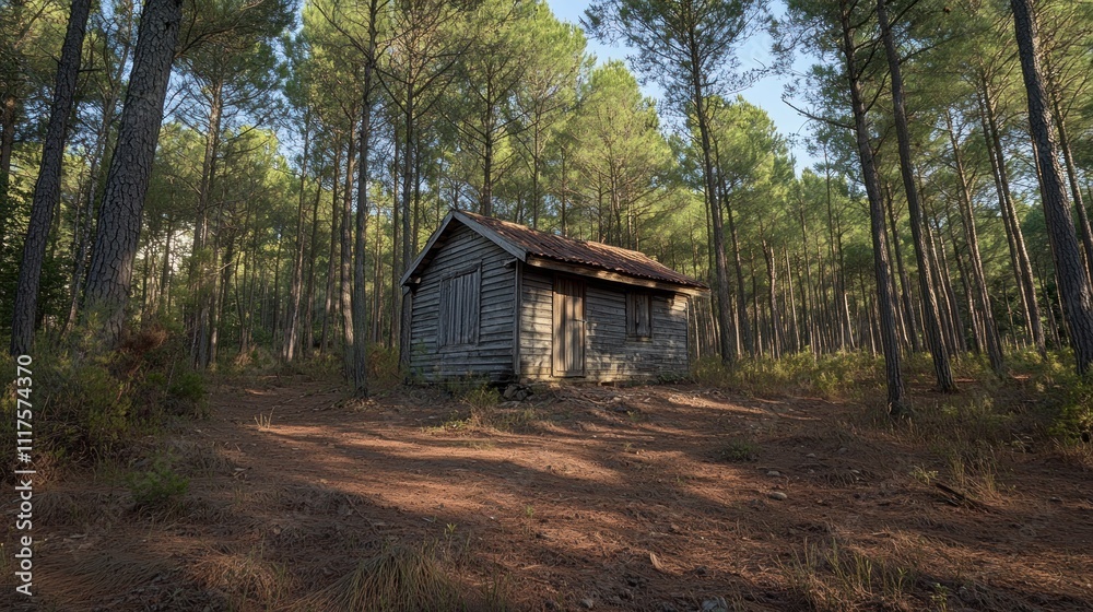 Rustic Wooden Cabin Nestled Deep Within a Pine Forest Rustic Wooden Cabin Nestled Deep Within a Pine Forest
