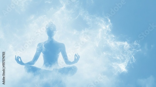 Silhouette of a woman meditating in a misty, ethereal atmosphere