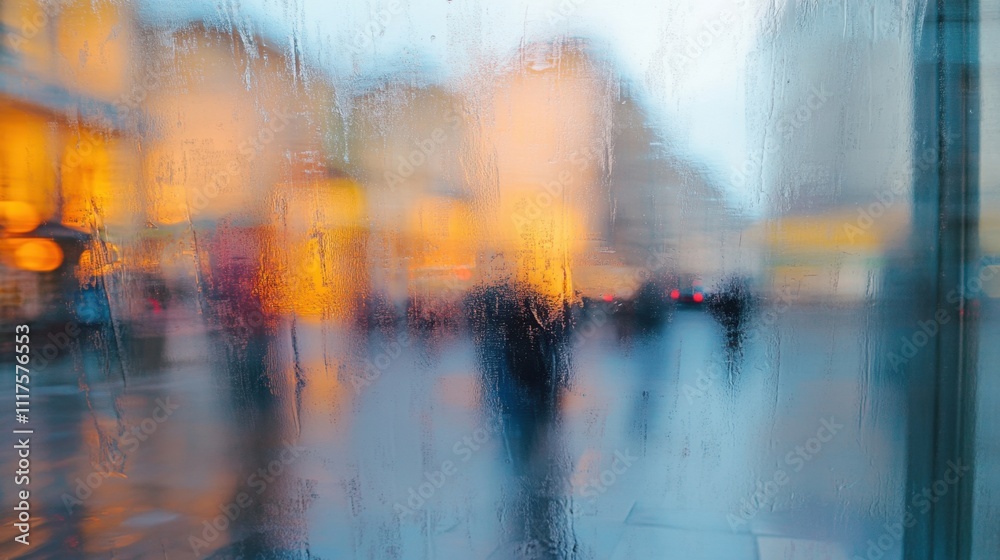Abstract Cityscape Through Rain-Streaked Glass. Abstract Cityscape Through Rain-Streaked Glass.