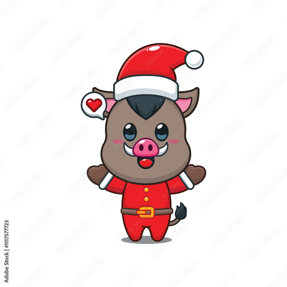 Cute boar as a santa claus in Christmas day. Cartoon vector illustration in Christmas day. Cute boar as a santa claus in Christmas day. Cartoon vector illustration in Christmas day.
