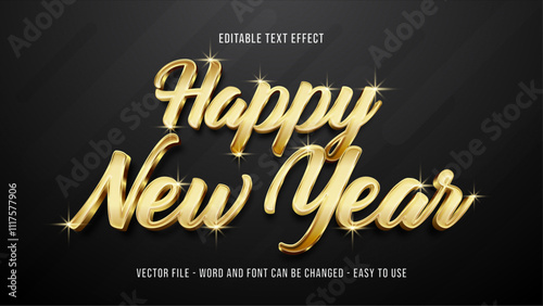 Happy new year editable text effect, gold 3d text style effect