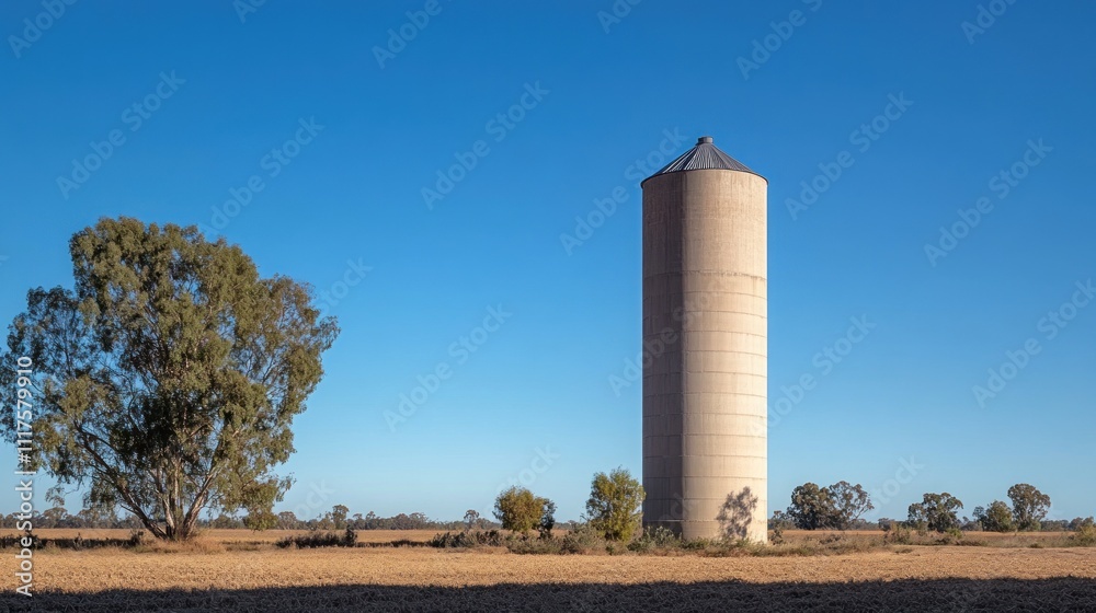 Tall Silo Stands Alone in Rural Australian Landscape Tall Silo Stands Alone in Rural Australian Landscape
