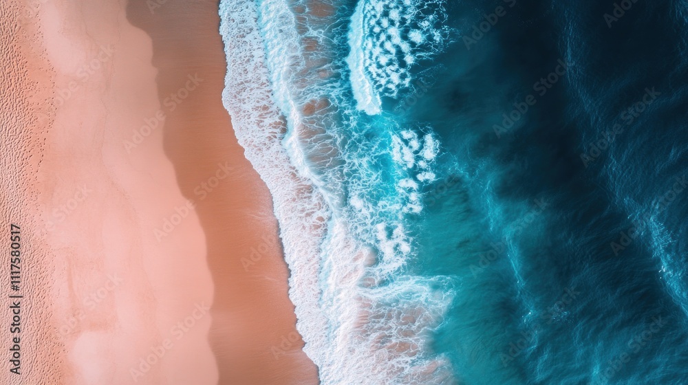 Aerial View of Pink Sand Beach and Ocean Waves Aerial View of Pink Sand Beach and Ocean Waves