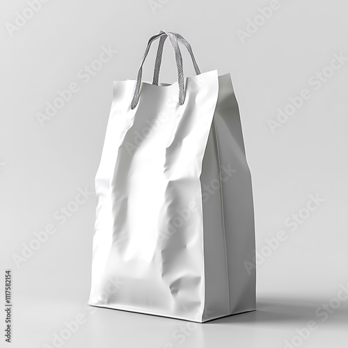 White paper bag mockup. White shopping bag on white background. photo