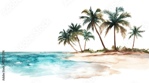 Beach watercolor illustration isolated. PNG