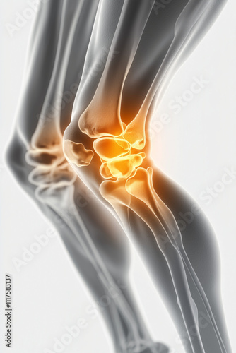 3D Knee Pain Anatomy Illustration. Knee Joint Medical X-Ray Render. Anatomical Visualization of Knee Pain.