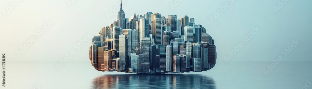 Naklejka premium Design a brain-shaped cutout with cityscape patterns, representing urban life