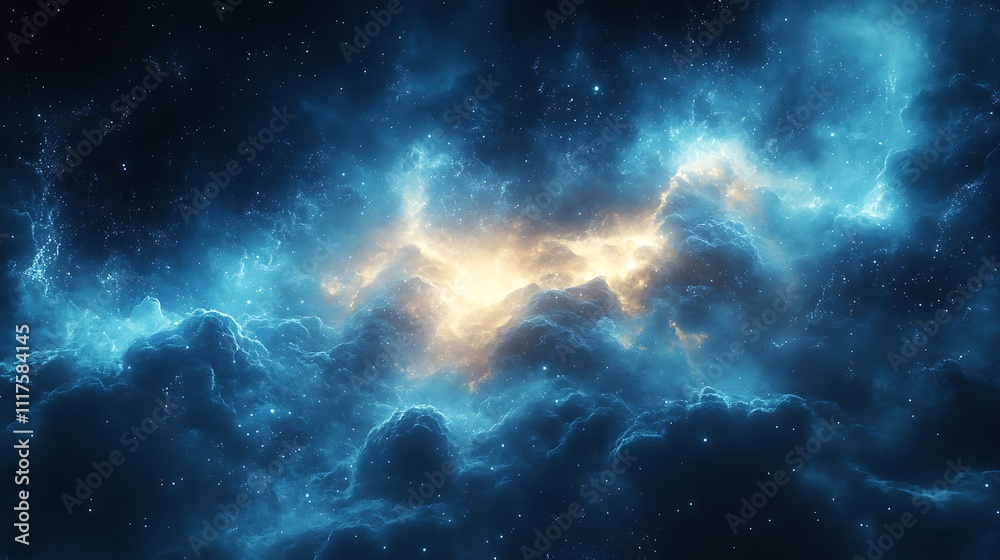 Fototapeta premium Abstract explosion of particles with intense blue highlights futuristic background