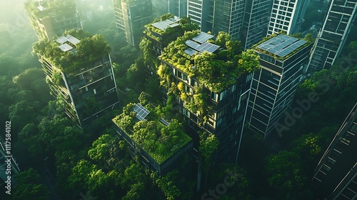 Urban jungle sustainable architecture in green skyscrapers cityscape #1117584102