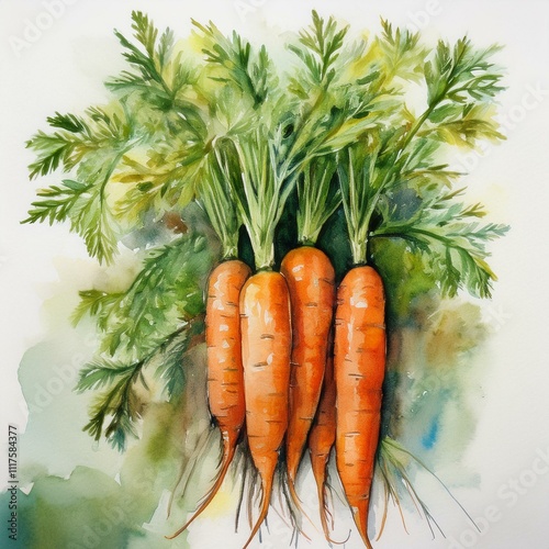 A vibrant watercolor illustration of various carrots, perfect for ecobranding and enhancing food blogs photo