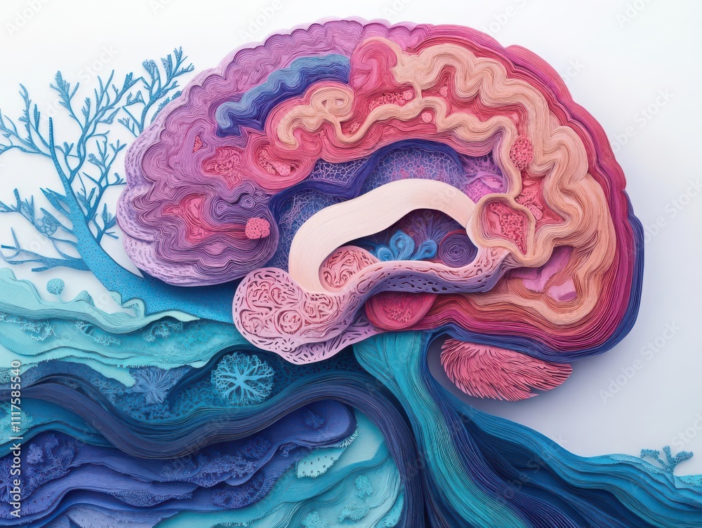 Obraz premium Explore the intricate beauty of a paper cutout brain design Immerse yourself in the soft gradient tones of connectivity