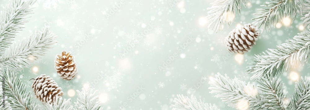 Winter-themed background with pine cones and snowflakes Winter-themed background with pine cones and snowflakes