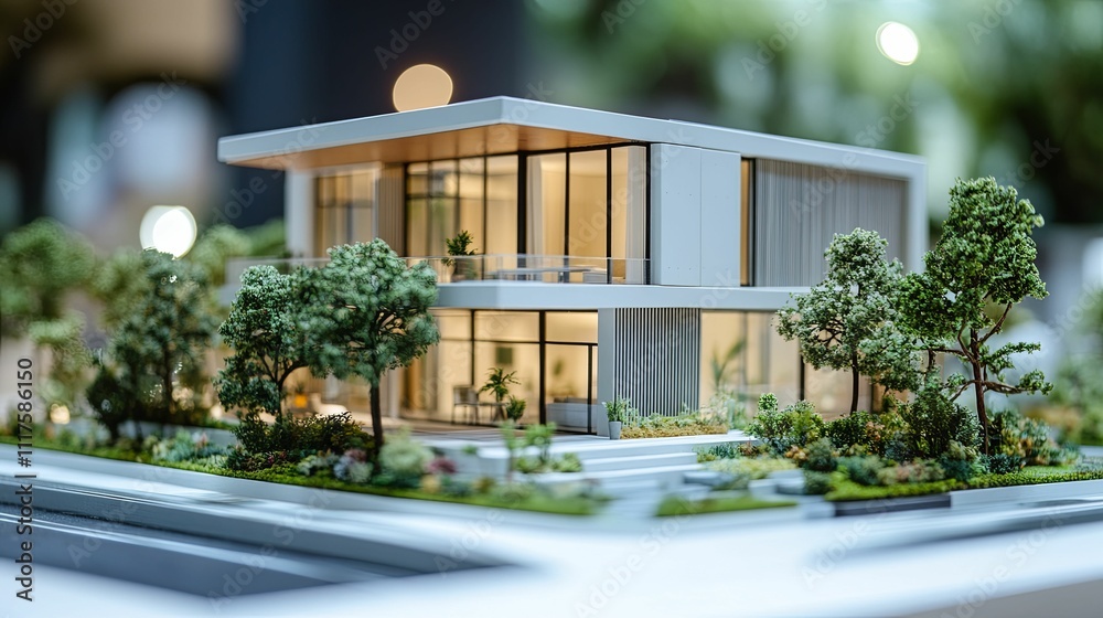 Modern Architectural House Model With Landscaping Modern Architectural House Model With Landscaping