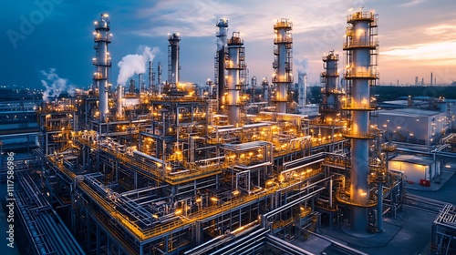 Wallpaper Mural Industrial operations at night oil refinery aerial view technology Torontodigital.ca