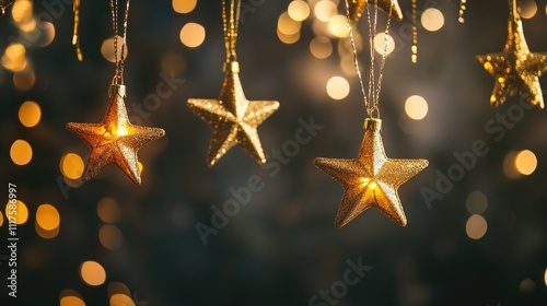 Wallpaper Mural Golden stars cascading with glowing bokeh lights, creating a serene, festive scene on a black background Torontodigital.ca