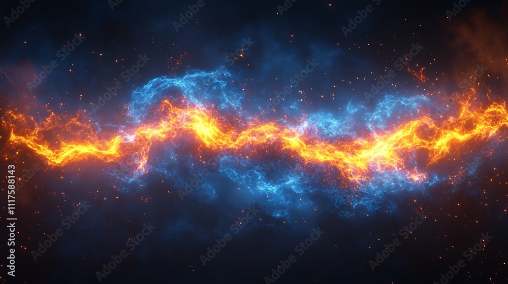 Blue energy explosion spreading sharp neon beams futuristic background