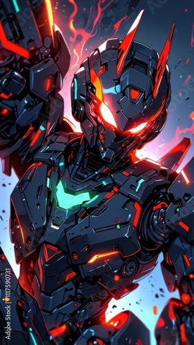 Futuristic Battle Robot with Neon Accents