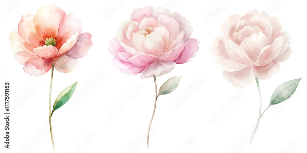 Three pink flowers are shown in a row Three pink flowers are shown in a row