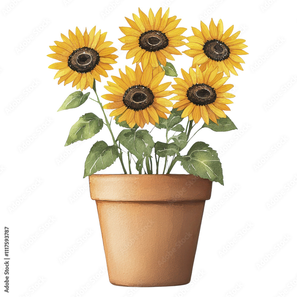 Obraz premium Watercolor Sunflowers in Pot, Floral Art | Watercolor art