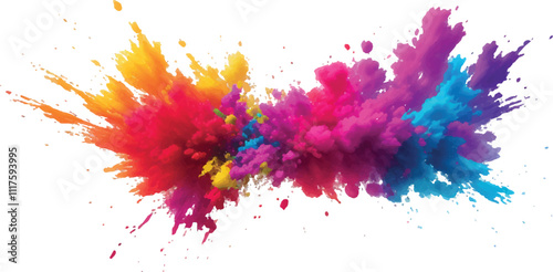 Multicolor powder explosion on White background. Colored cloud. Colorful dust explode. Paint Holi. colorful rainbow Holi paint color powder explosion with bright colors isolated white background.	