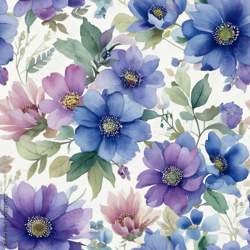 Botanical water colour flower seamless pattern, good for POD, Photo art, wall paper and textile print